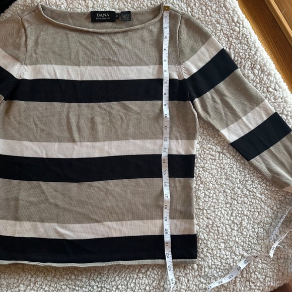 Dana Buchman 100% Silk Black/Tan Striped Sweater Size Medium - Picture 6 of 10